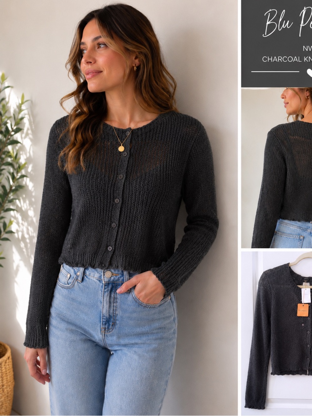 NWT Blu Pepper Cropped Cardigan - Sheer Knit